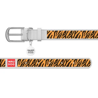 Нашийник WAUDOG Design з малюнком "Тигр", преміум шкіра, металевий пряжка (ширина 25 мм, довжина 38-49 см), білий