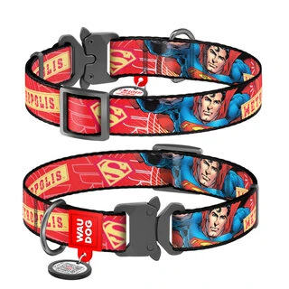 Ошейник для собак нейлоновый WAUDOG Nylon c QR паспортом, рисунок "Супергерой", металлическая пряжка-фастекс, Ш 15 мм, Дл 23-35 см