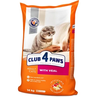 Сухой корм для взрослых кошек Club 4 Paws (Клуб 4 Лапы) Премиум. С Телятиной 14 кг