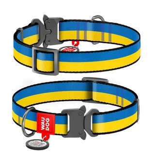 Нашийник для собак нейлоновий WAUDOG Nylon з QR паспортом, малюнок Colors of freedom, металевий фастекс, L, Ш 25 мм, Дл 31-49 см