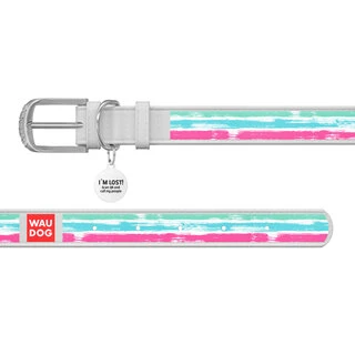 Ошейник WAUDOG Design с рисунком "Акварельные полоски", премиум кожа, металлическая пряжка (ширина 12 мм, длина 21-29 см), белый