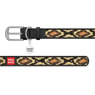 Нашийник WAUDOG Design з малюнком "Змія", преміум шкіра, металевий пряжка (ширина 15 мм, довжина 27-36 см), чорний