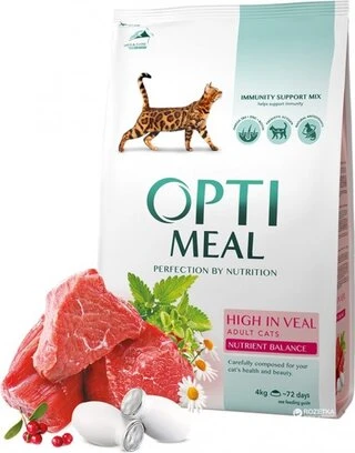 Сухий корм для дорослих котів Optimeal з яловичиною 4 кг