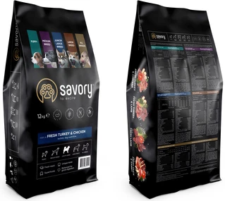 Сухий корм для цуценят великих порід Savory зі свіжим м'ясом індички та курки 12 кг