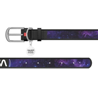 Ошейник для собак кожаный WAUDOG Design с QR паспортом, рисунок "NASA21", XS, Ш 12 мм, Дл 21-29 см, черный