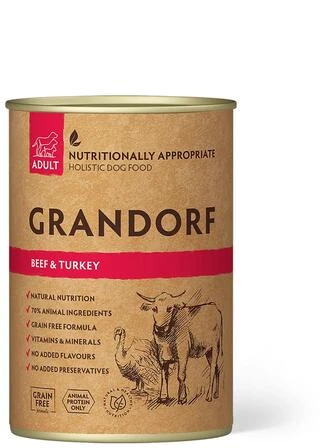 Вологий корм для дорослих собак Grandorf Dog – Яловичина та індичка – Дорослі, з яловичиною та індичкою, 400 г (5407007852161)