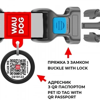 Нашийник для собак нейлоновий WAUDOG Nylon з QR паспортом, малюнок "Colors of freedom", пластиковий фастекс, L, Ш 25 мм, Дл 31-49 см