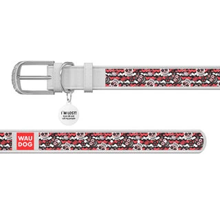 Ошейник WAUDOG Design с рисунком "Сахарные черепа", премиум кожа, металлическая пряжка (ширина 35 мм, длина 46-60 см), белый