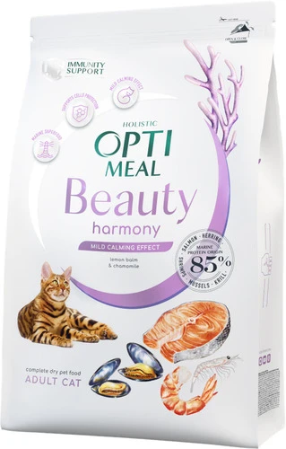 Беззерновий повнораціонний сухий корм для дорослих котів Optimeal Beauty Harmony на основі морепродуктів 1.5 кг