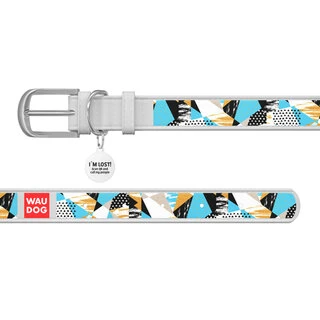 Ошейник WAUDOG Design с рисунком "Абстракция", премиум кожа, металлическая пряжка (ширина 20 мм, длина 30-39 см), белый