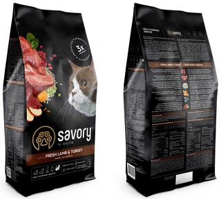 Сухий корм для котів з чутливим травленням Savory зі свіжим м'ясом ягняти та індички 2 кг