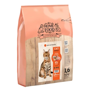 Повнораціонний сухий корм для дорослих активних котів Home Food з куркою та креветкою 1.6 кг