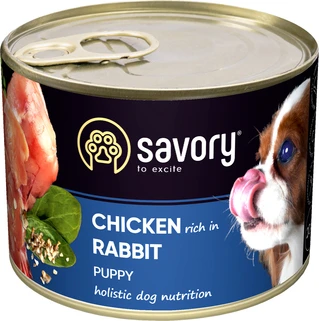 Влажный корм Savory для щенков с кроликом и курицей 200 г