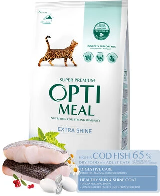 Повнораціонний сухий корм для дорослих котів Optimeal з високим вмістом тріски 1.5 кг