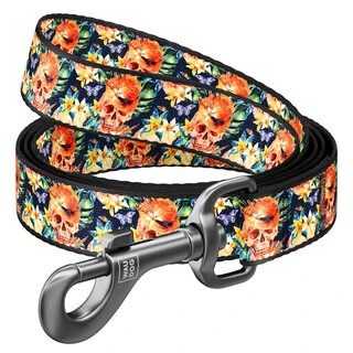 Поводок для собак нейлоновый WAUDOG Nylon, рисунок "Гламурные черепа", Ш 20 мм, Дл 122 см