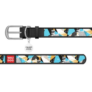 Ошейник WAUDOG Design с рисунком "Абстракция", премиум кожа, металлическая пряжка (ширина 15 мм, длина 27-36 см), черный