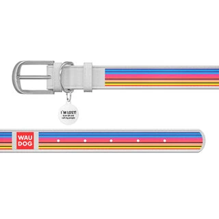 Ошейник WAUDOG Design с рисунком "Линии 1", премиум кожа, металлическая пряжка (ширина 12 мм, длина 19-25 см), белый